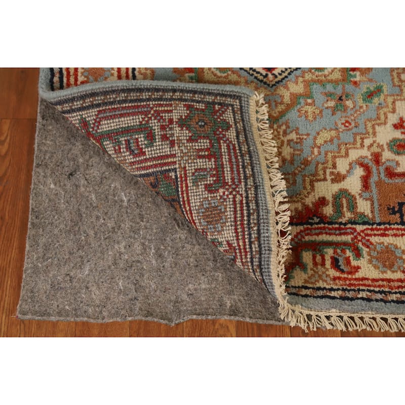 Light Blue Heriz Serapi Runner Rug Handmade Traditional Wool Carpet - 2'7" x 12'2"