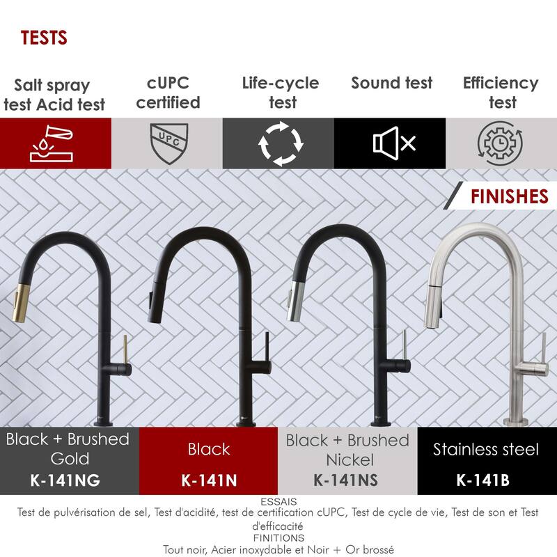 Single Handle Pull-Down Sprayer Kitchen Faucet K-141 - Height: 17.25" Spout H: 9" Spout R: 9"
