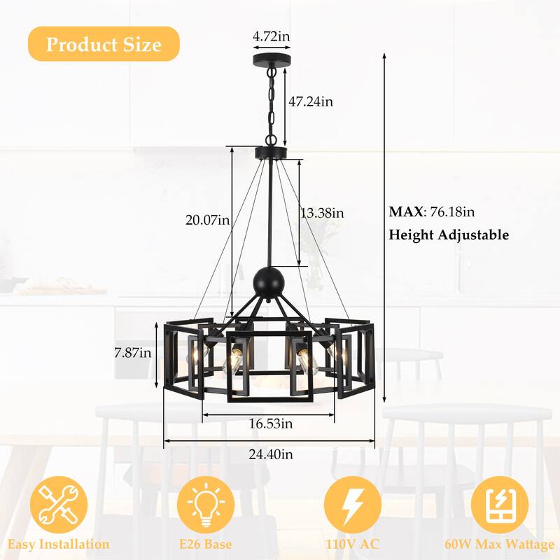 6-Light Rustic Geometric Chandelier for Kitchen Island with no bulbs included