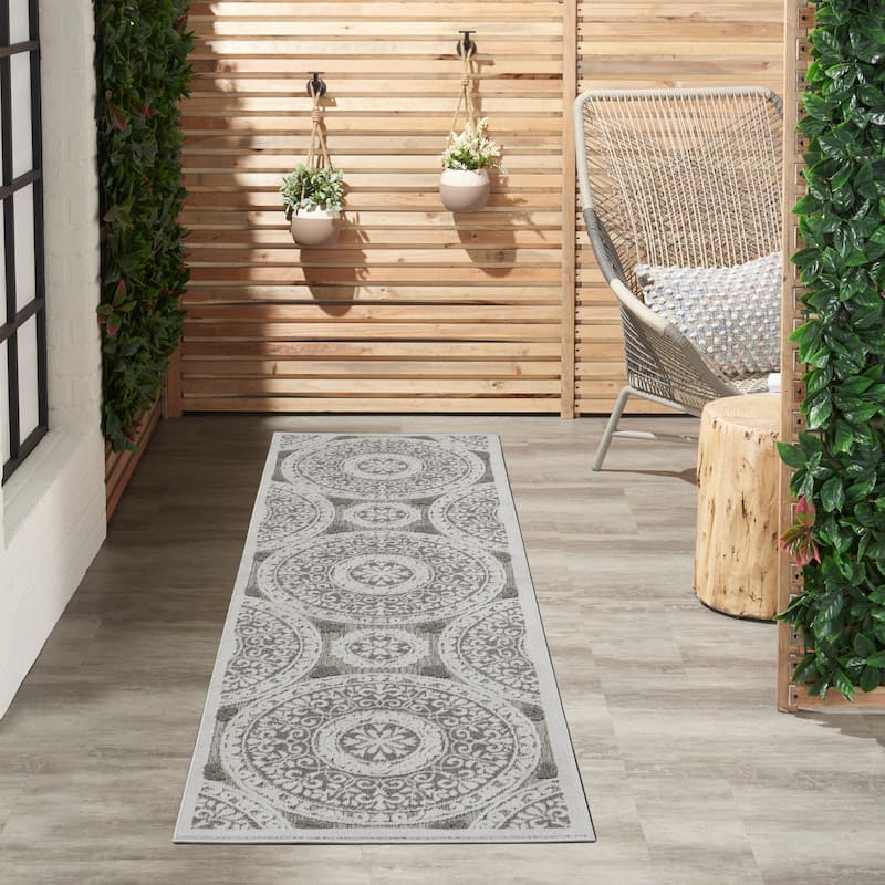 Nourison Calobra Boho Medallion Indoor Outdoor Area Rug - 2'2" x 7'6" Runner - Taupe