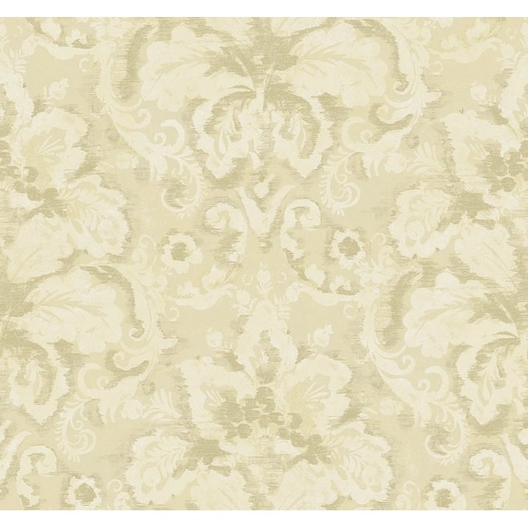 Seabrook Designs Brutus Floral Damask Unpasted Wallpaper - 27 in. W x 27 ft. L - Metallic Buttercream