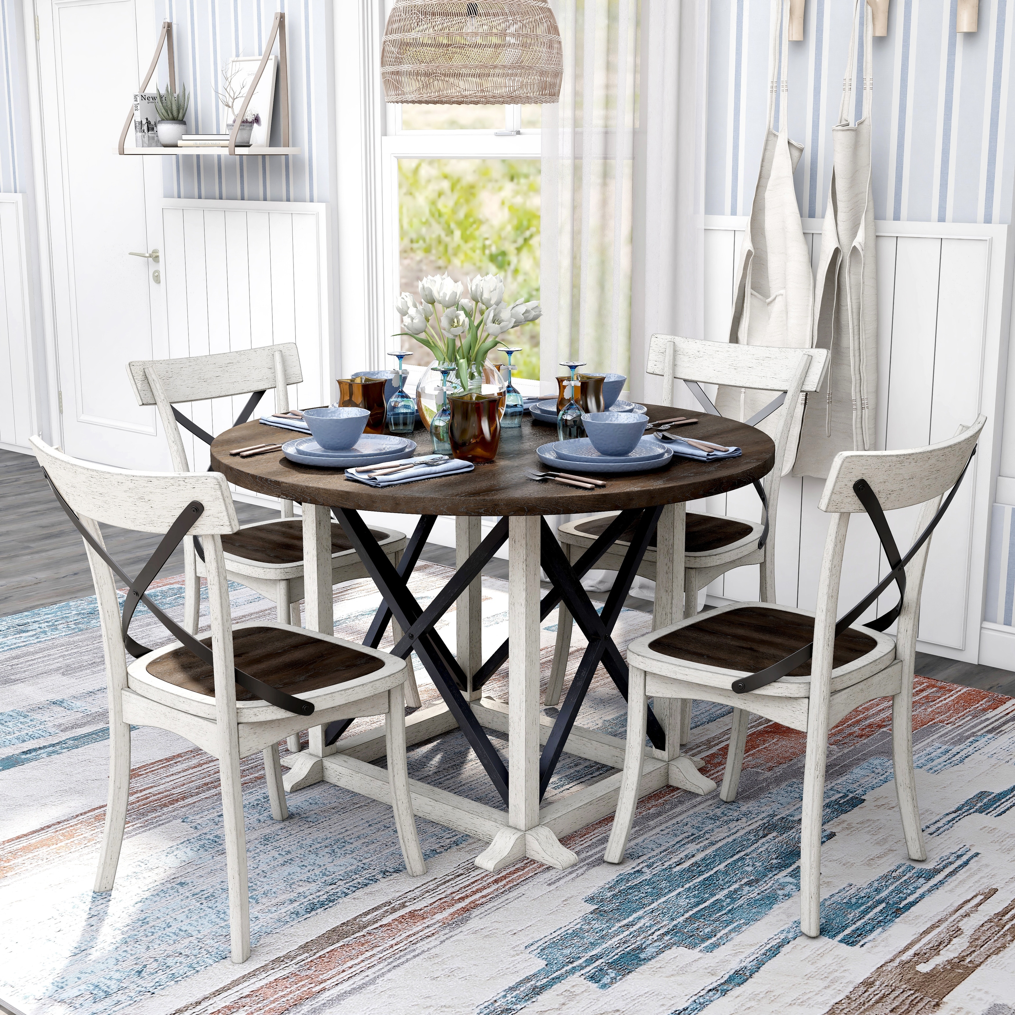 Furniture of America McFarlane Farmhouse Antique White Rubberwood 5-Piece Dining Set
