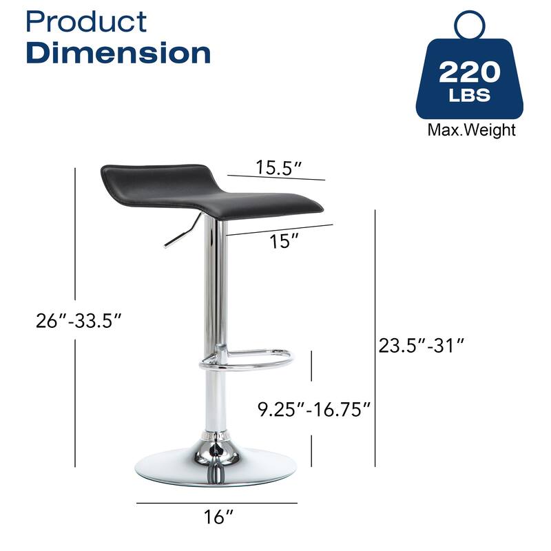 Faux Leather Upholstered Adjustable Barstools Airlift Counter Bar Pub Height Stools Set of 2