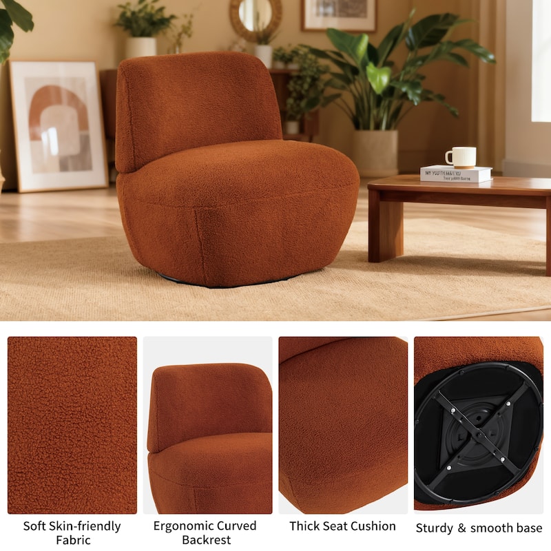 Modern 27" W Swivel Orange Boucle Upholstered Accent Chair