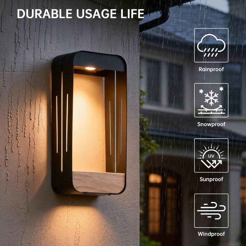 Outdoor Solar LED Wall Lantern Metal Wood-grain Shelf Sconce(4-pack)