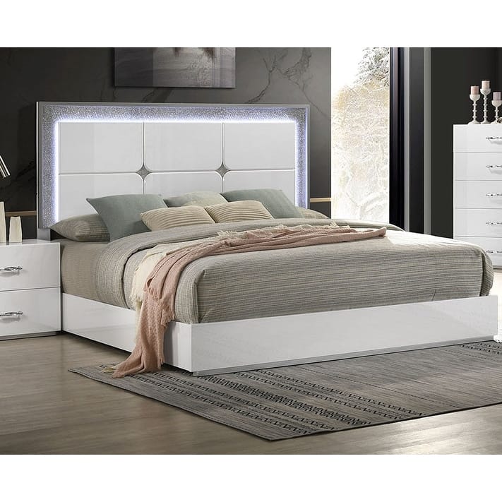 Contemporary White Finish 1PC LED Bed