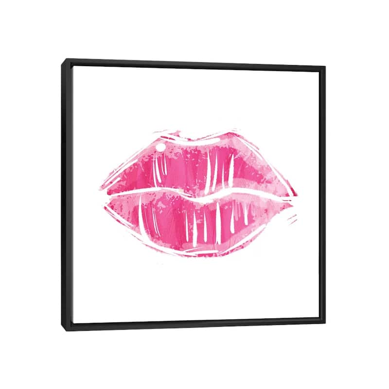 iCanvas "Pink Lips" by Milli Villa Framed - Black - 18x18