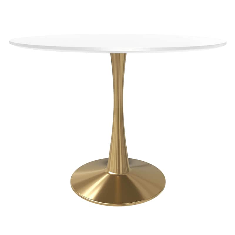 Bristol 40" Modern Round Dining Table with Accent Gold Steel Pedestal Base, Scratch-Resistant and Easy-Care