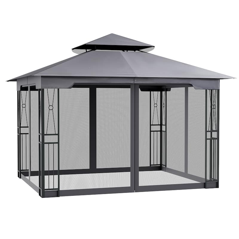 12 Ft. X 10 Ft. Soft Double Roof Patio Gazebo With Mosquito Net