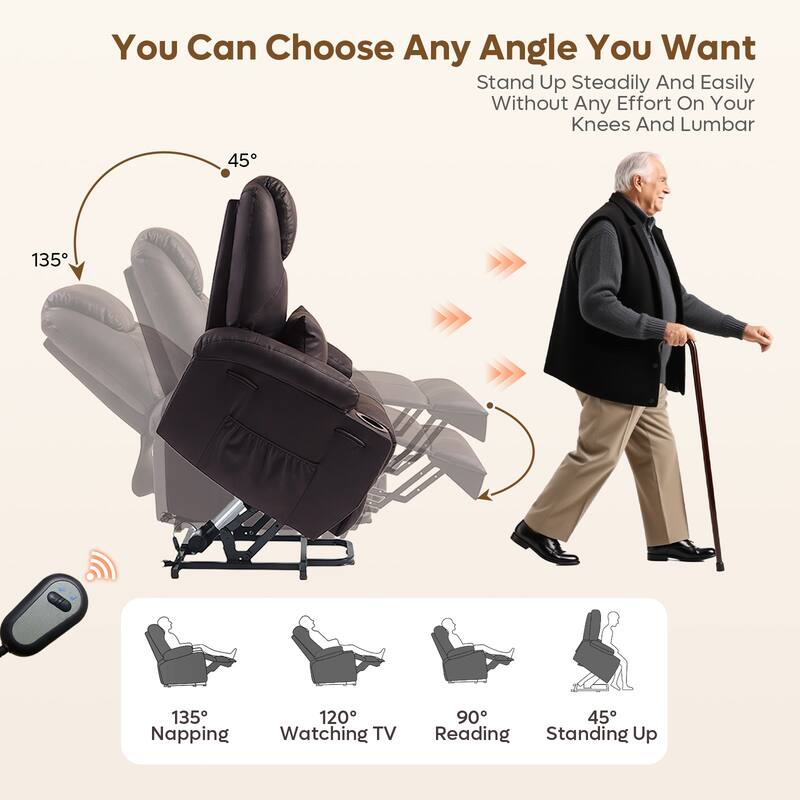 Bestier 34.6" Electric Power Lift Asist Recliner Chair with Massage and Heat,Fax Leather Reclining Chair with Side Pockets