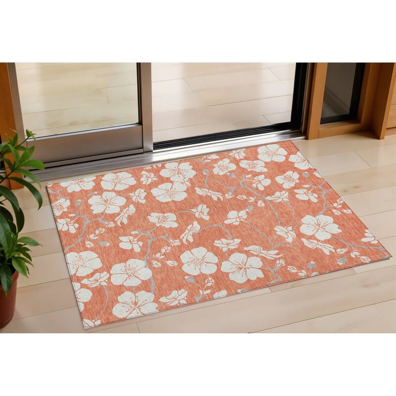 HomeRoots Floral Transitional Rectangle Outdoor Rug - 3' x 5'
