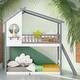 preview thumbnail 12 of 18, Twin Over Twin Bunk Bed Wood Bed with Roof, Window and Ladder, Natural