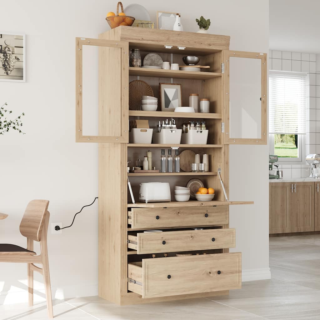 36"x16.5"x78" Freestanding Kitchen Pantry Storage Cabinet,Multifunctional Cupboard with 3 Drawers,Adjustable Shelves