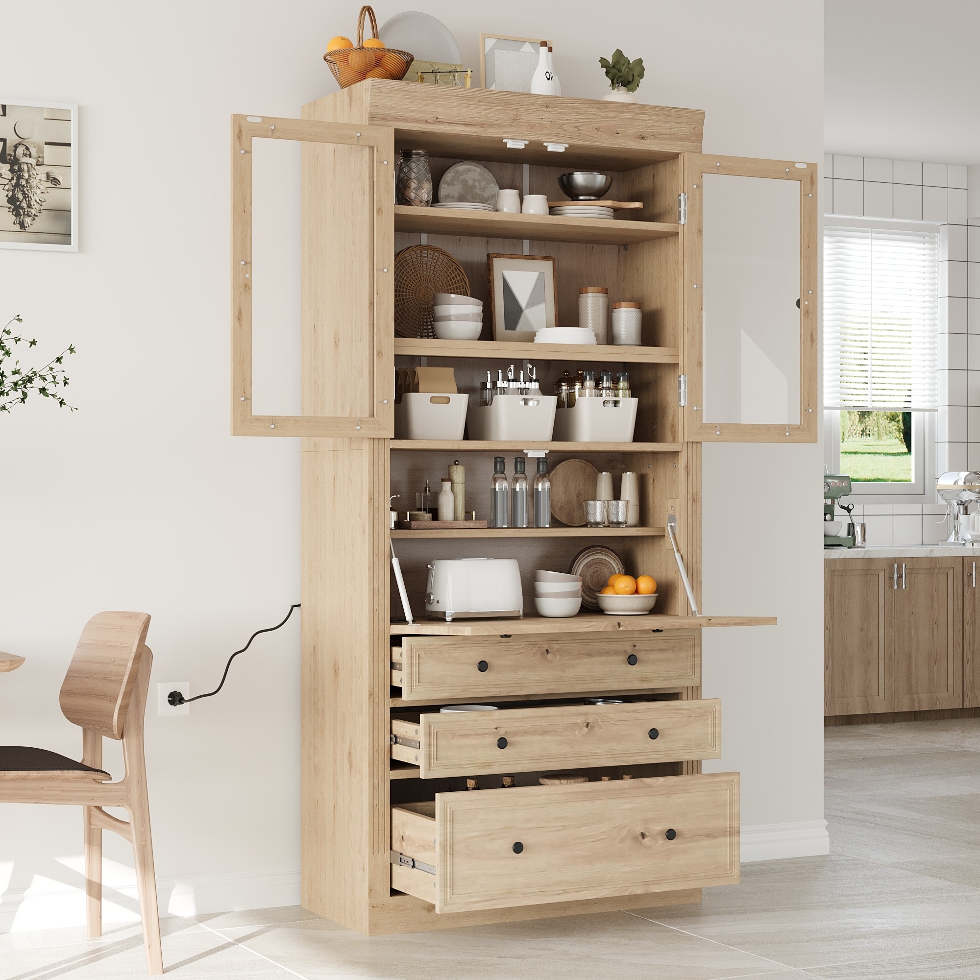 36"x16.5"x78" Freestanding Kitchen Pantry Storage Cabinet,Multifunctional Cupboard with 3 Drawers,Adjustable Shelves