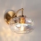 preview thumbnail 14 of 13, Modern Glam 1-Light Gold Wall Sconce Textured Glass Bathroom Vanity Light - D 8" x H 5.5"