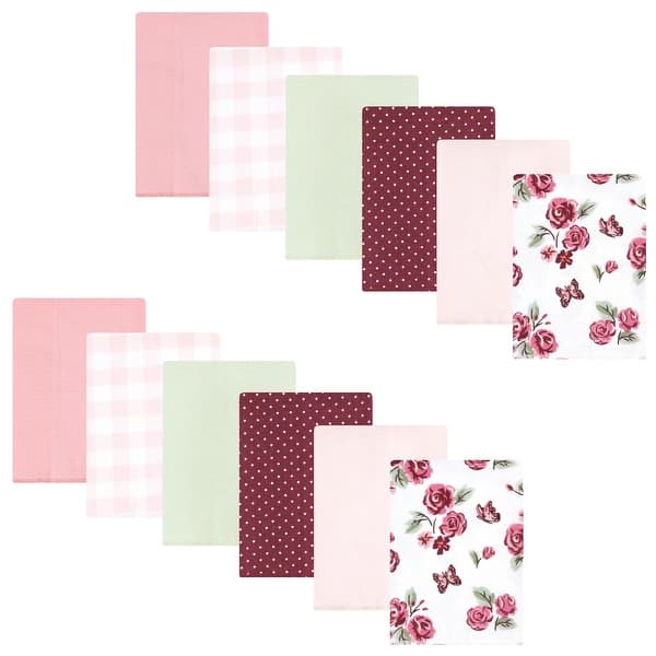 slide 1 of 1, Hudson Baby Infant Girl Flannel Burp Cloth 12pk, Sweet Roses, One Size - Sweet Roses - One Size One Size - Sweet Roses