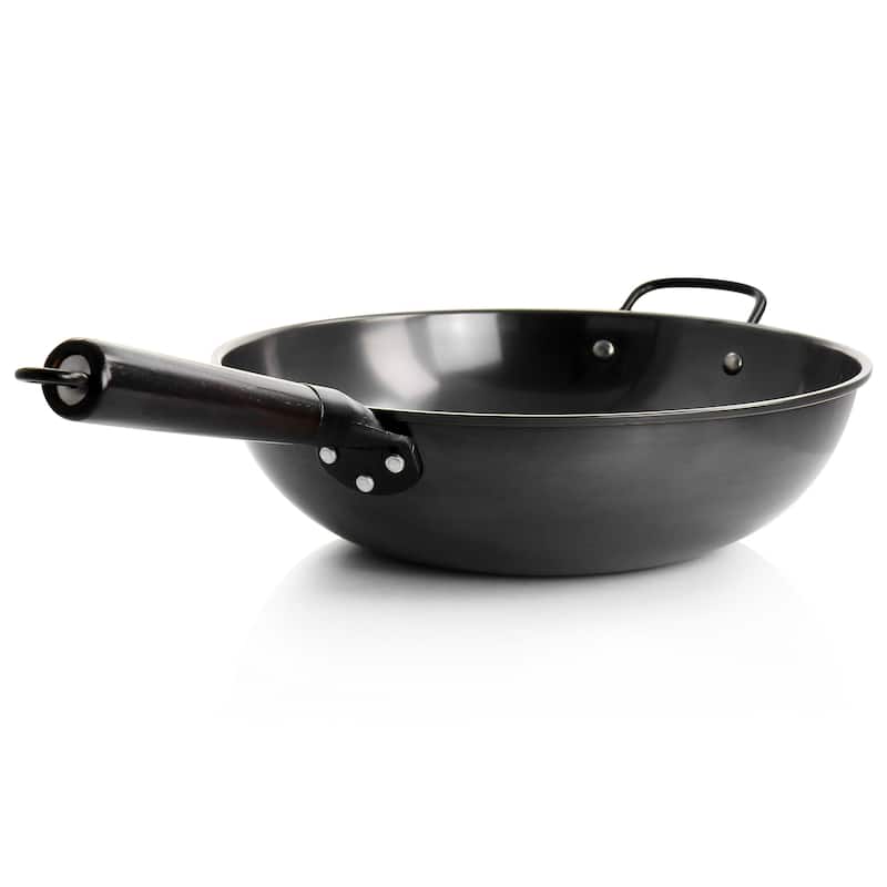 13 Inch Heavy Gauge Carbon Steel Wok in Black