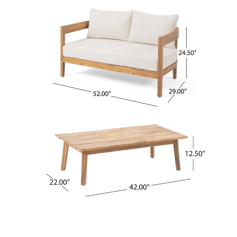 Loveseat and Coffee Table Outdoor Set, Slatted Brown Acacia Wood