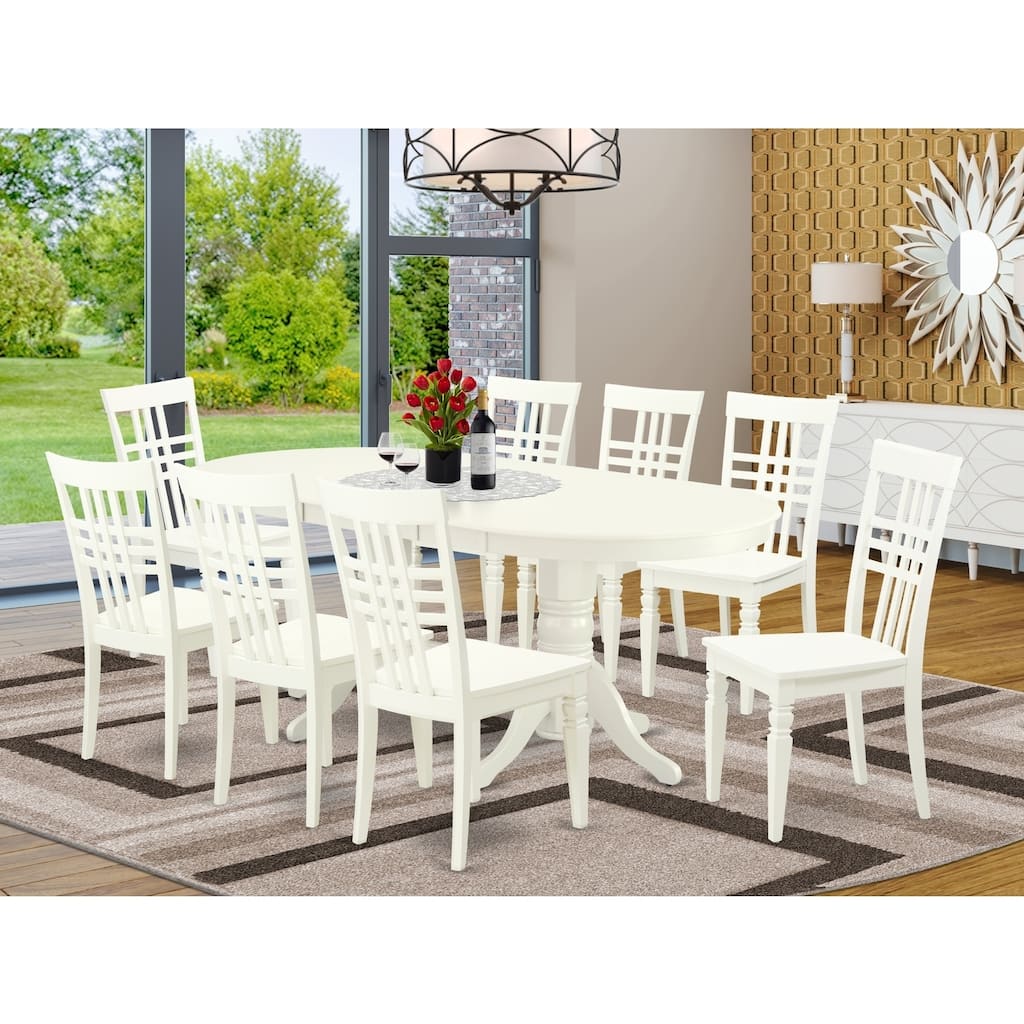 Southwestern Dining Set - 9 Piece Oval Table & 8 Chairs - Linen White Kitchen Dinette Set