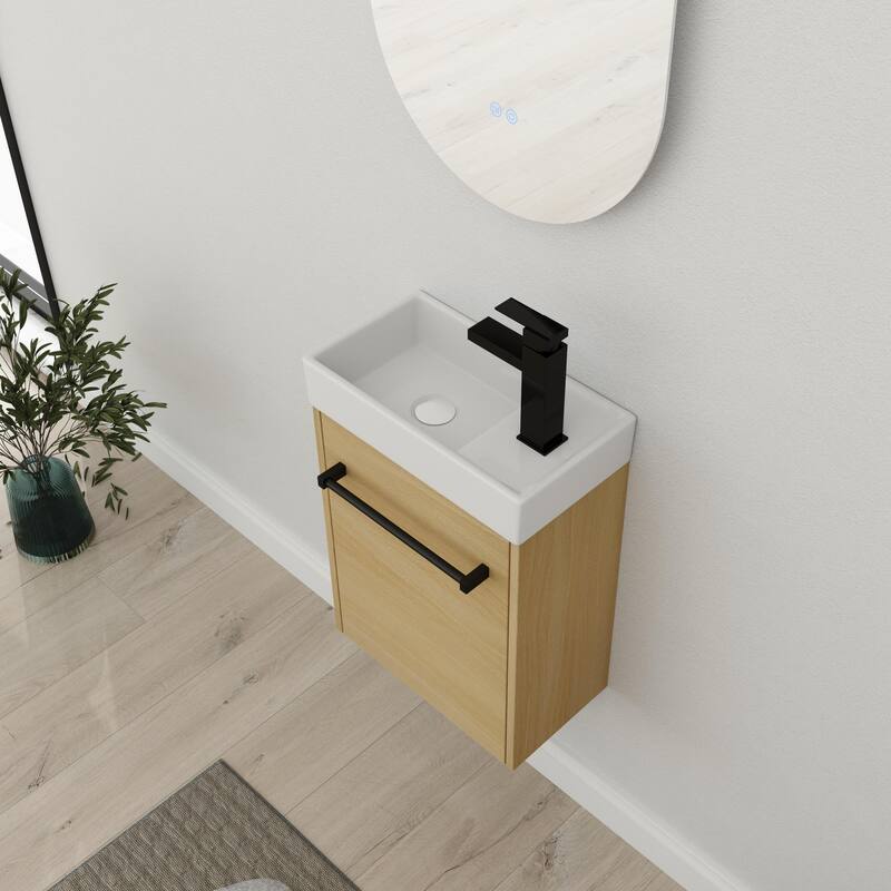 Bathroom Vanity With Sink In 16/18 Inch, Floating Bathroom Vanity With Soft Close Door