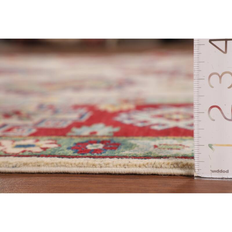 Beige / Ivory Traditional Kazak Oriental Area Rug Handmade Wool Carpet - 6'7" x 9'10"