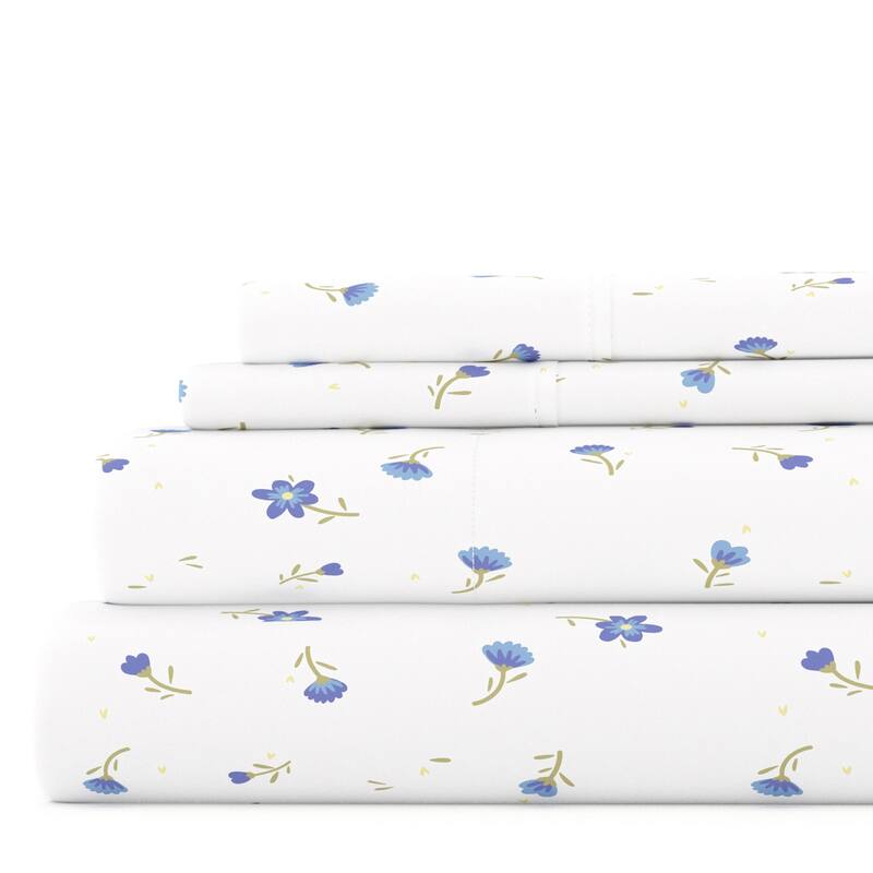 Becky Cameron Soft Floral Pattern 4-piece Deep Pocket Bed Sheet Set - Queen - Light Blue