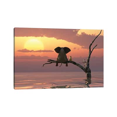 iCanvas "Elephant And Dog Sit On A Tree During A Flood" by Mike Kiev Canvas Print