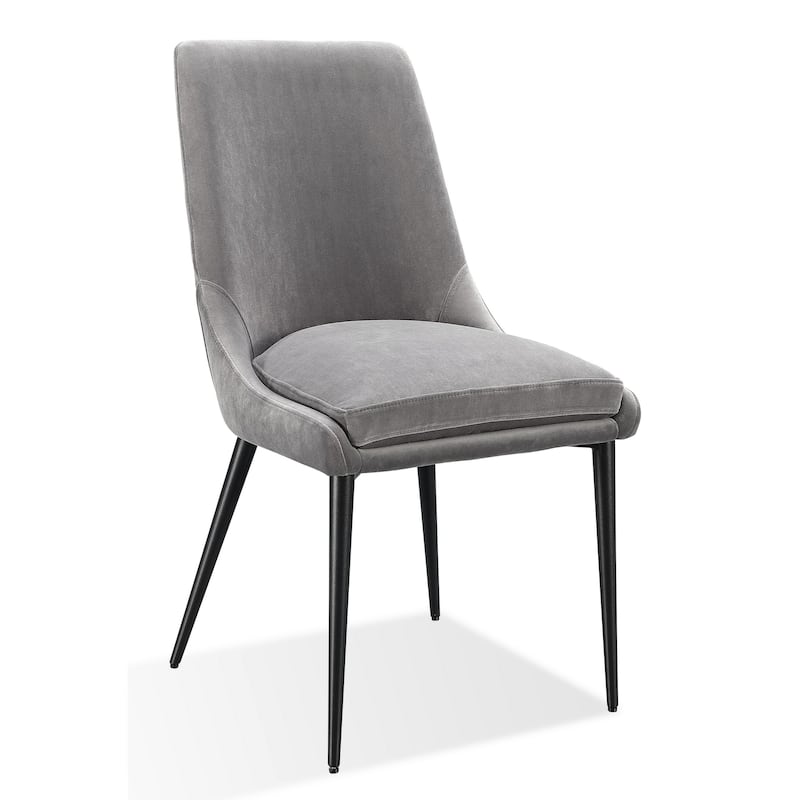Wils 20 Inch Set of 2 Dining Chairs, Gray Velvet, Black Tapered Metal Legs