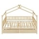 preview thumbnail 12 of 40, Full Size Wooden House Bed with Two Drawers and Roof for Kids, Boys and Girls, Bedroom