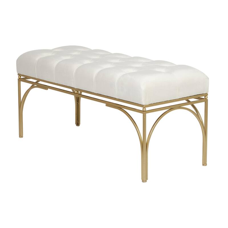 White, Black or Gray Velvet Tufted Home Bench with Gold Metal Legs