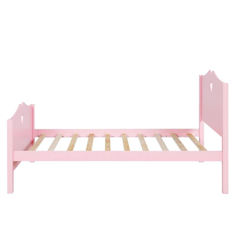 Pink Wood Twin Platform Bed with Headboard, Footboard, and Slat Support - Minimalist Design, Sturdy Pine Frame, 10 Slats