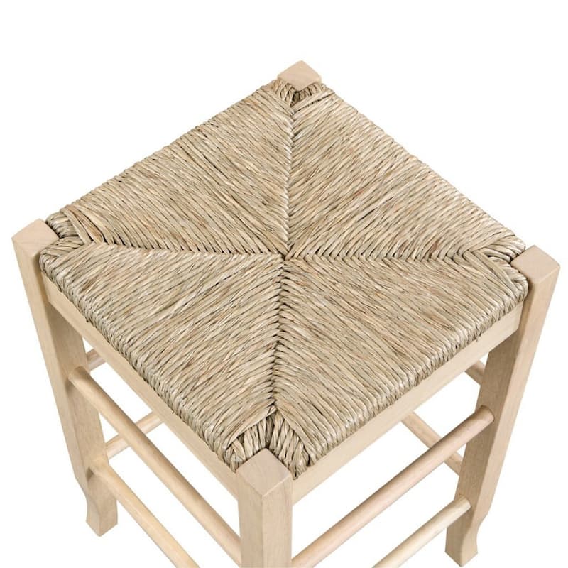 25 Inch Backless Counter Stool, Woven Rattan, Oak Brown Rubberwood Frame