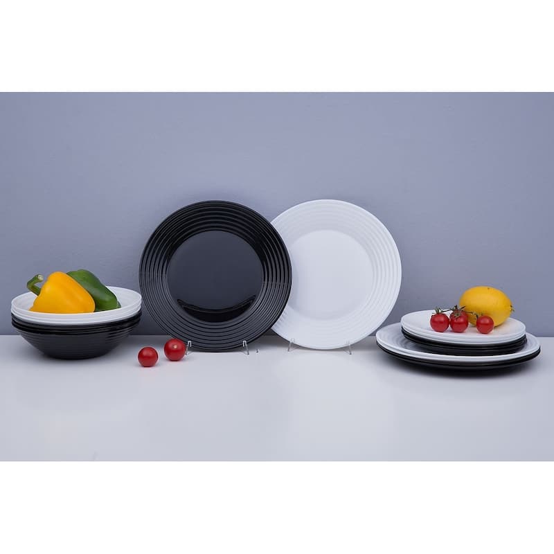 Luminarc Harena 18 Piece. Glass Black & White Dinnerware Set for 6