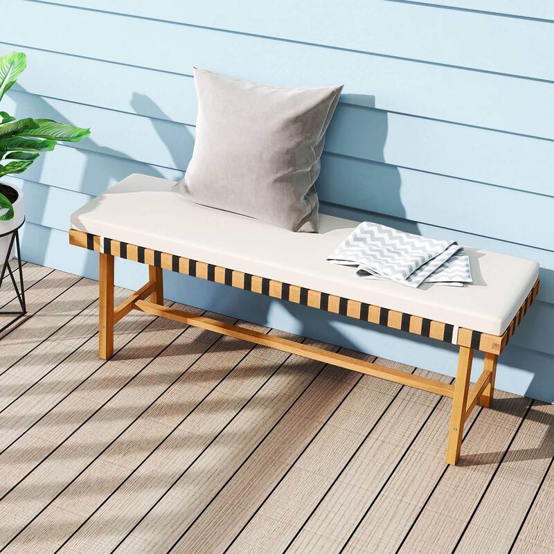 Costway 48" Long Acacia Wood Outdoor Bench with Thick Padded Seat - See Details
