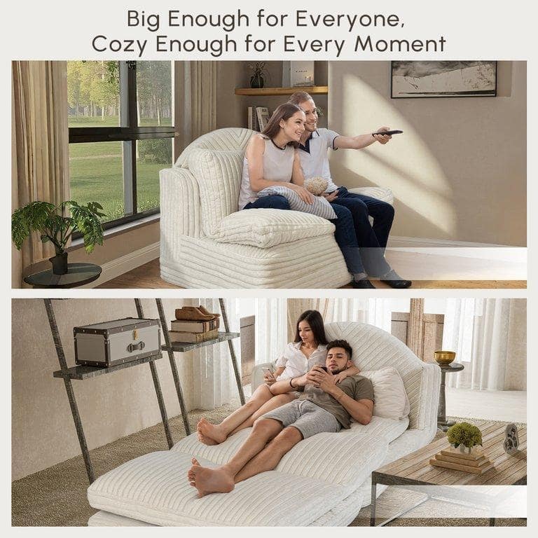 WOWMAX Chaise Lounge Chair Indoor, 78 Inch Oversized Sleeper Chair, Comfy Couch- Upholstered Sofa for Living Room, Beige