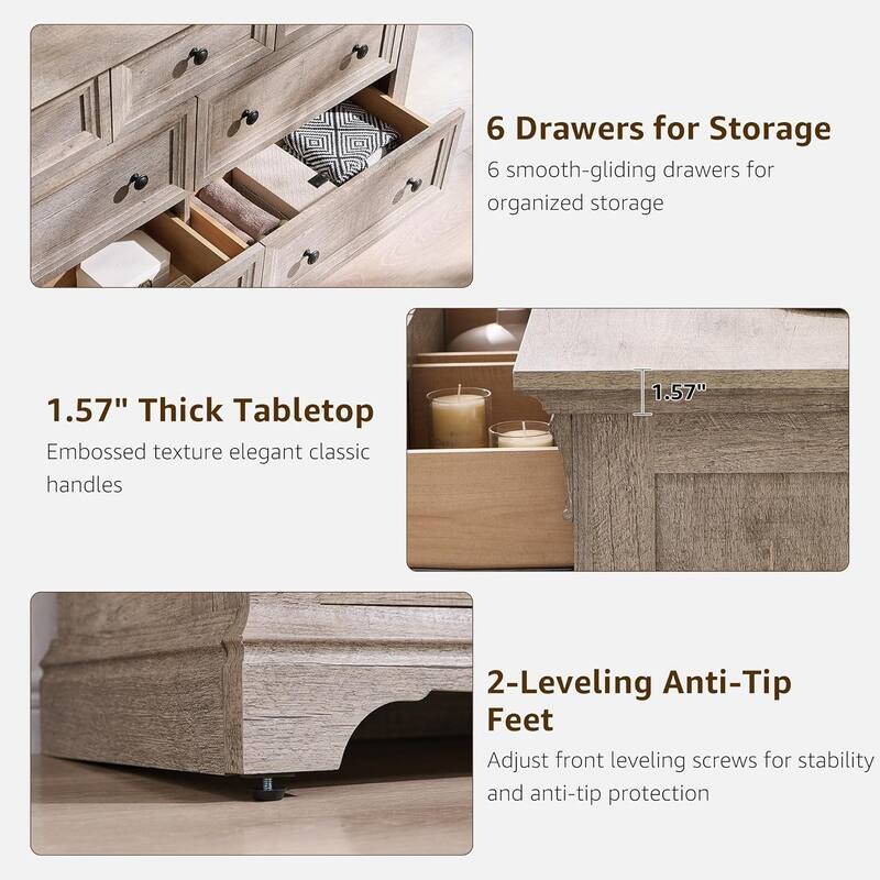 Farmhouse 7-Drawer Dresser for Bedroom, Wood Rustic Chest of Drawers