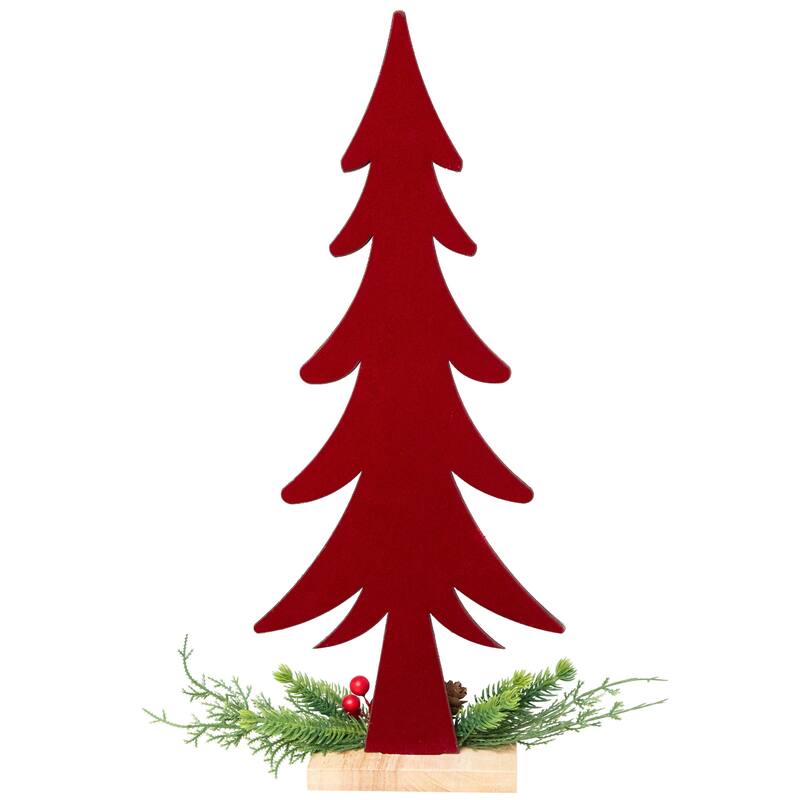 Pine Tree and Jingle Bell Christmas Decoration - 15.5"- Red and Green