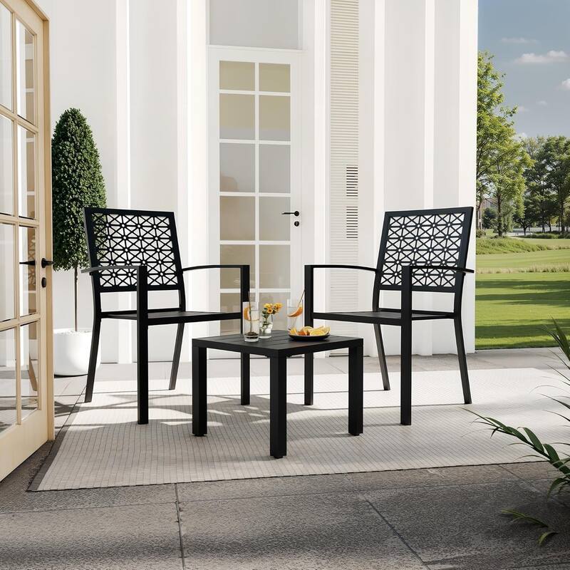 3-Piece Outdoor Bistro Set,Patio Furniture Set with 2 Decorative Iron Chairs and Square Coffee Table