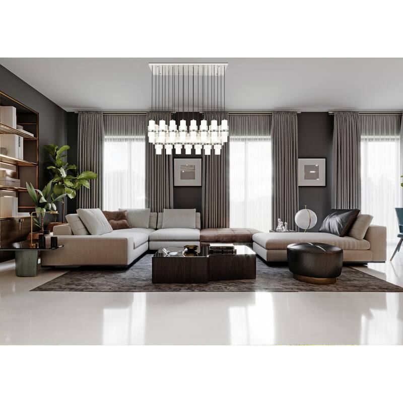 Cayden 23 Light Linear Chandelier in Brushed Nickel - Brushed Nickel