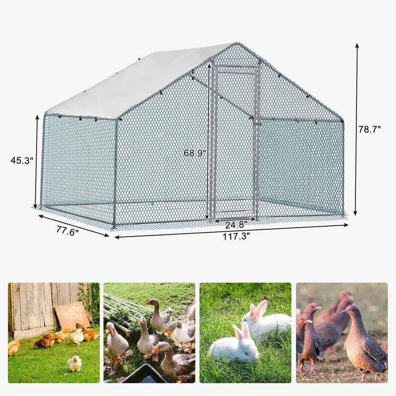Large Metal Chicken Coop Walk-in Poultry Cage - 6.5 x 10 ft.