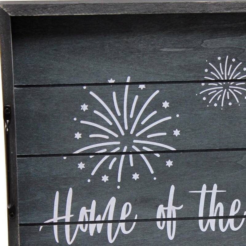 HomeRoots 16" Dark Blue And White Home Of The Brave Serving Tray With Handles - 15.50 in. x 2.25 in. x 12.00 in.