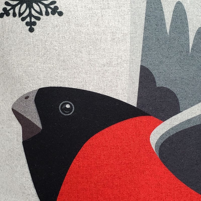 Winter Finch Flying Bird Throw Pillow