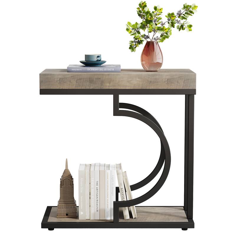 Modern Side Table, C Shaped End Table, Chairside Sofa Bedside Table for Living Room