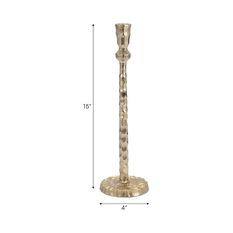 Gold 15 in. Metal Hammered Taper Candle Holder