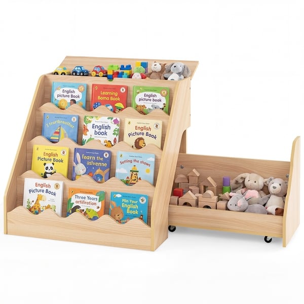 slide 2 of 20, Costway Kids’ Bookshelf & Toy Storage Organizer with Rolling Drawer