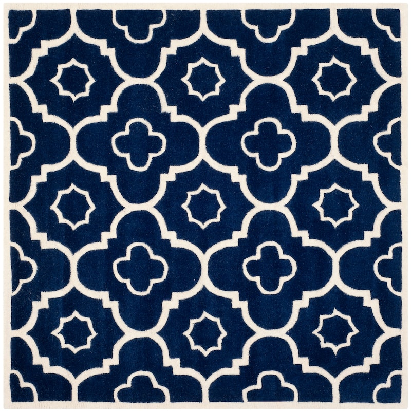 SAFAVIEH Handmade Chatham Franziska Modern Wool Rug - 7' Square - Dark Blue/Ivory