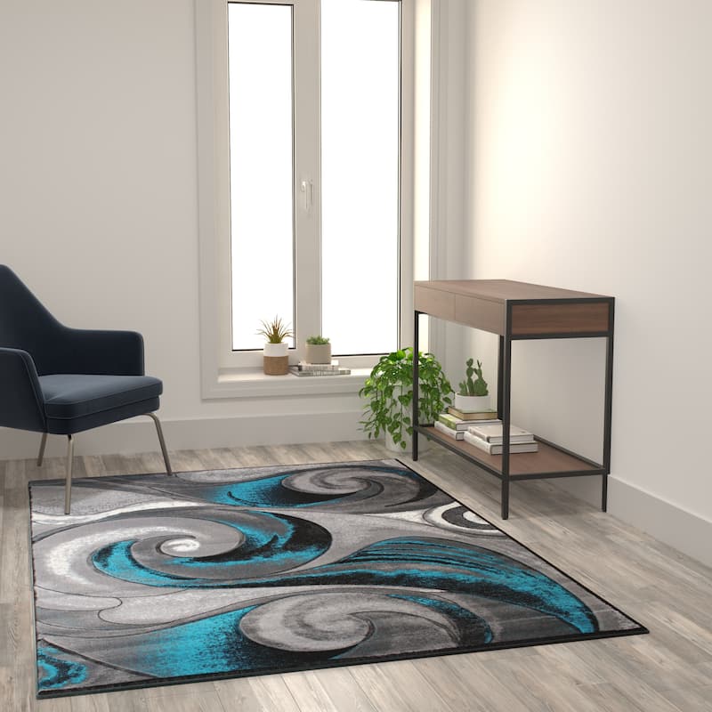 Modern Ocean Wave Design Olefin Indoor Area Rug