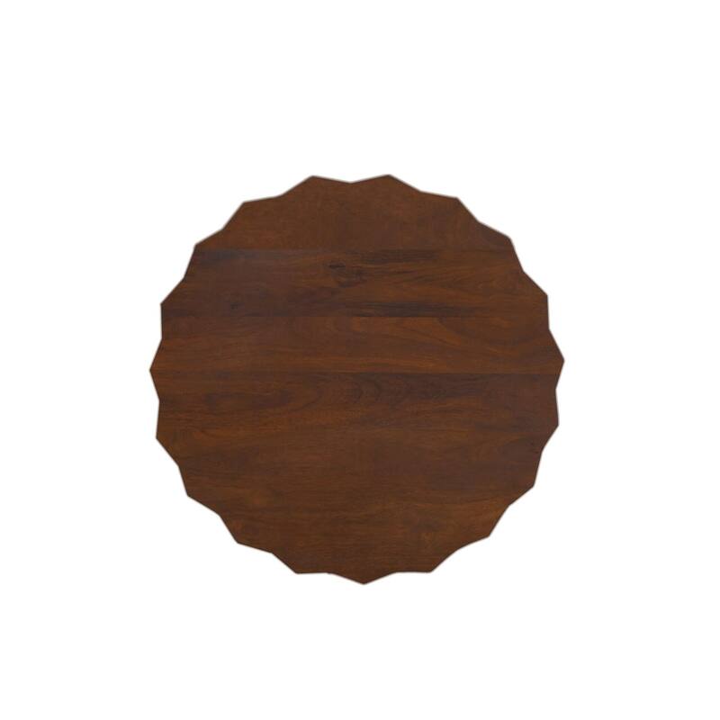 Facet 30" Diamond Carved Round Mango Wood Coffee Table - Elegant Cylindrical Base, Walnut Finish Accent Table