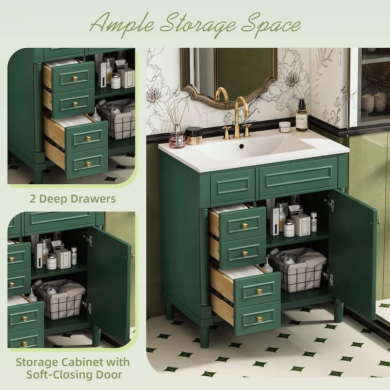 30 Inch Bathroom Vanity with Sink,Soft-Closing Door and 2 Drawers,Elegant and Durable Design