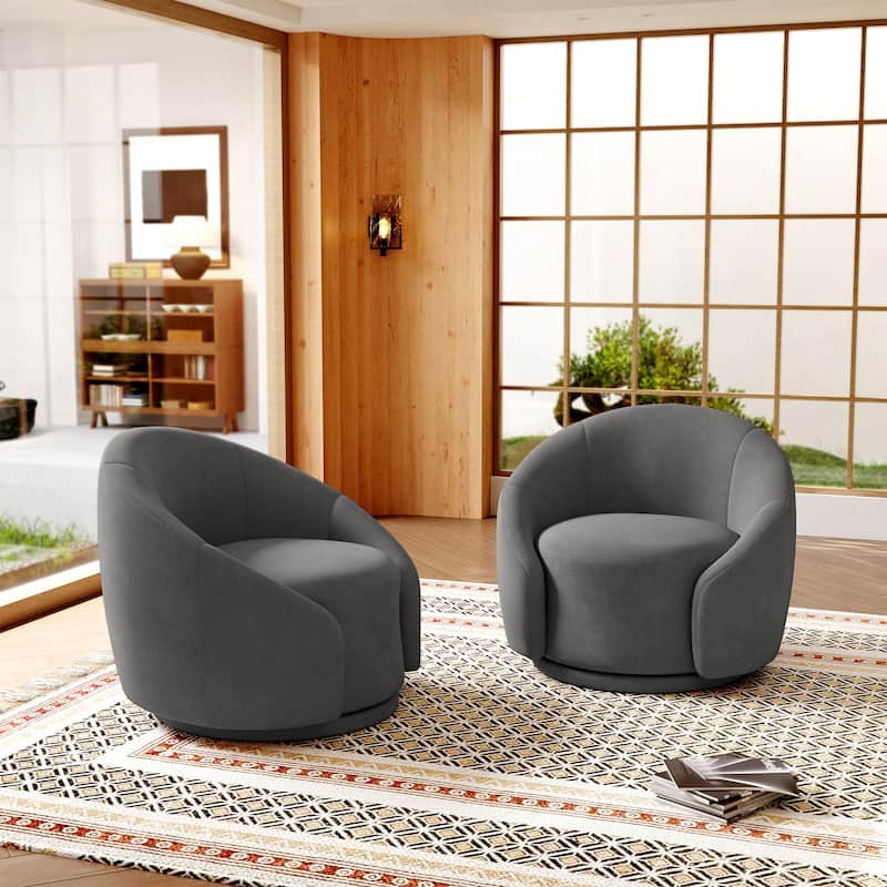 Boucle Barrel Chair Upholstered 360°Swivel Armchair Set of 2